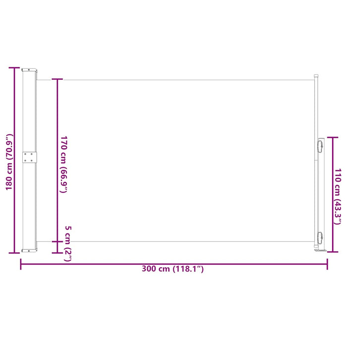 Tenda Laterale Retrattile per Patio 180x300 cm Grigia 313401