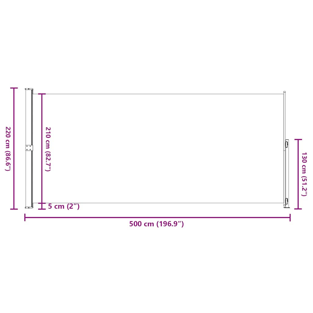 Tenda Laterale Retrattile per Patio 220x500 cm Marrone 313432
