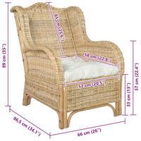 Poltrona con Cuscino in Rattan Naturale e Lino 325463