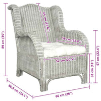 Poltrona con Cuscino Grigio in Rattan Naturale e Lino 325464