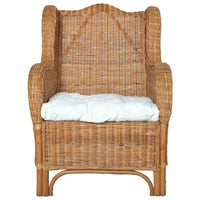 Poltrona con Cuscino Marrone Chiaro in Rattan Naturale e Lino 325465