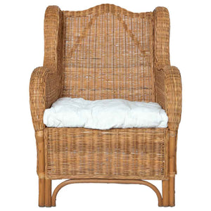 Poltrona con Cuscino Marrone Chiaro in Rattan Naturale e Lino 325465