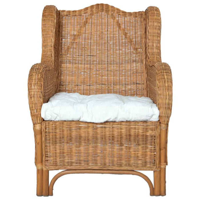 Poltrona con Cuscino Marrone Chiaro in Rattan Naturale e Lino 325465