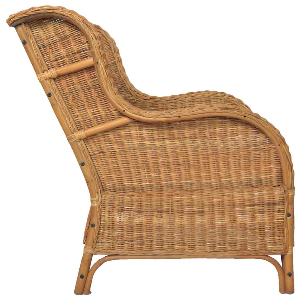 Poltrona con Cuscino Marrone Chiaro in Rattan Naturale e Lino 325465