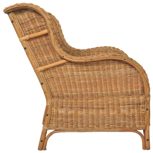 Poltrona con Cuscino Marrone Chiaro in Rattan Naturale e Lino 325465