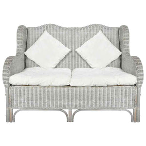Divano a 2 Posti Grigio in Rattan Naturale e Lino 325467