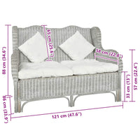 Divano a 2 Posti Grigio in Rattan Naturale e Lino 325467