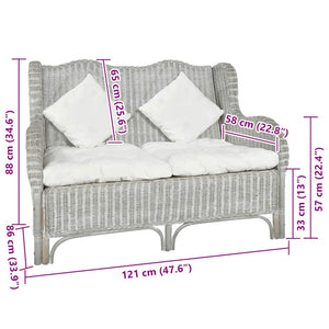 Divano a 2 Posti Grigio in Rattan Naturale e Lino 325467