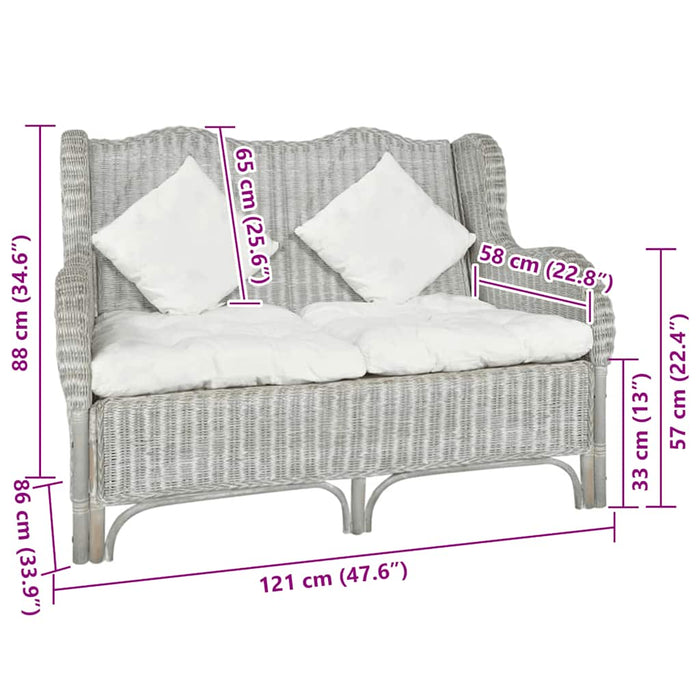 Divano a 2 Posti Grigio in Rattan Naturale e Lino 325467