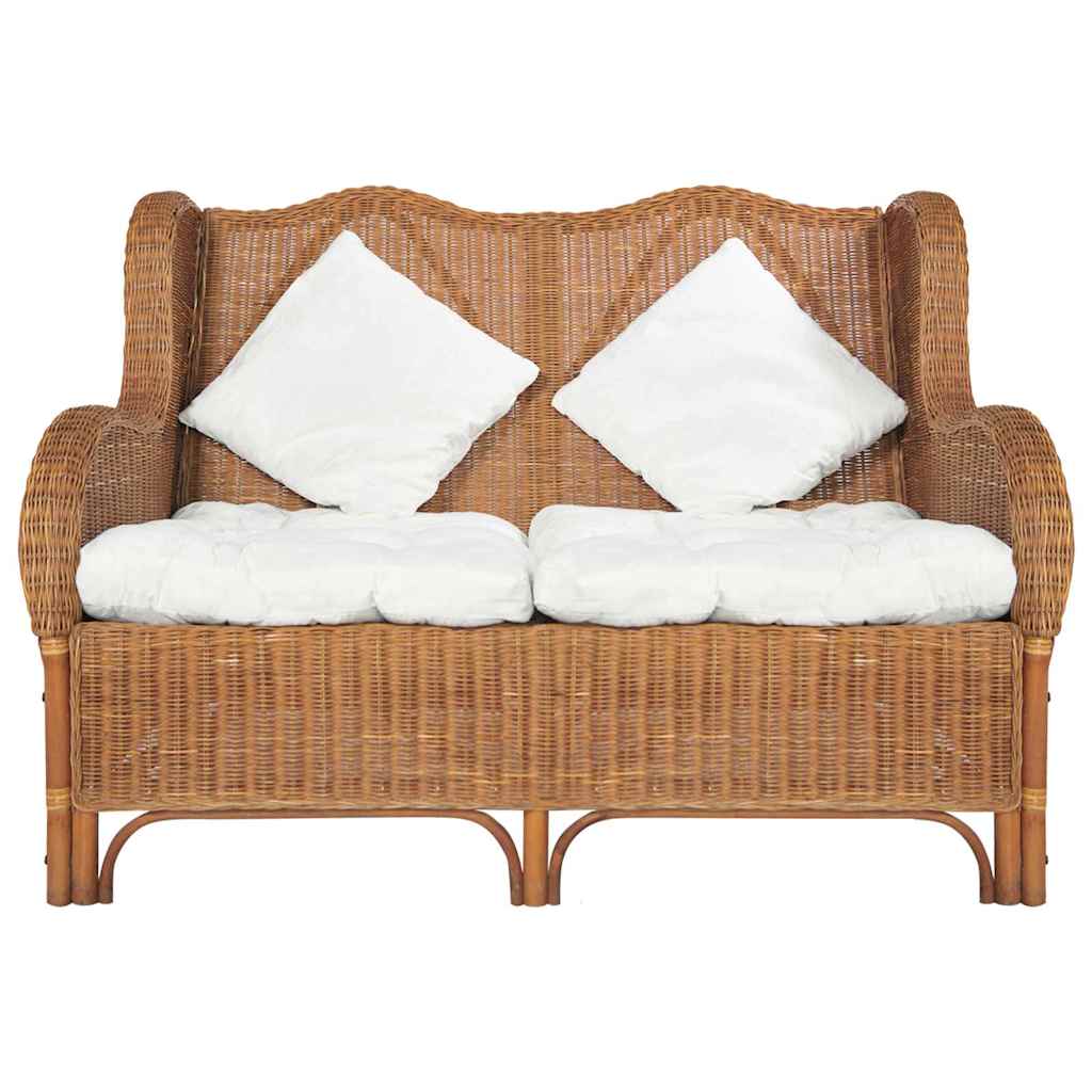 Divano a 2 Posti Marrone Chiaro in Rattan Naturale e Lino 325468