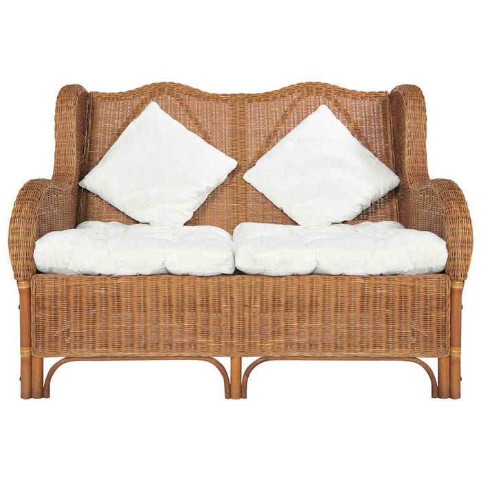 Divano a 2 Posti Marrone Chiaro in Rattan Naturale e Lino 325468