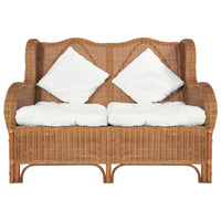 Divano 2 posti per soggiorno interno casa sedili marrone chiaro rattan naturale e lino 02_0020021