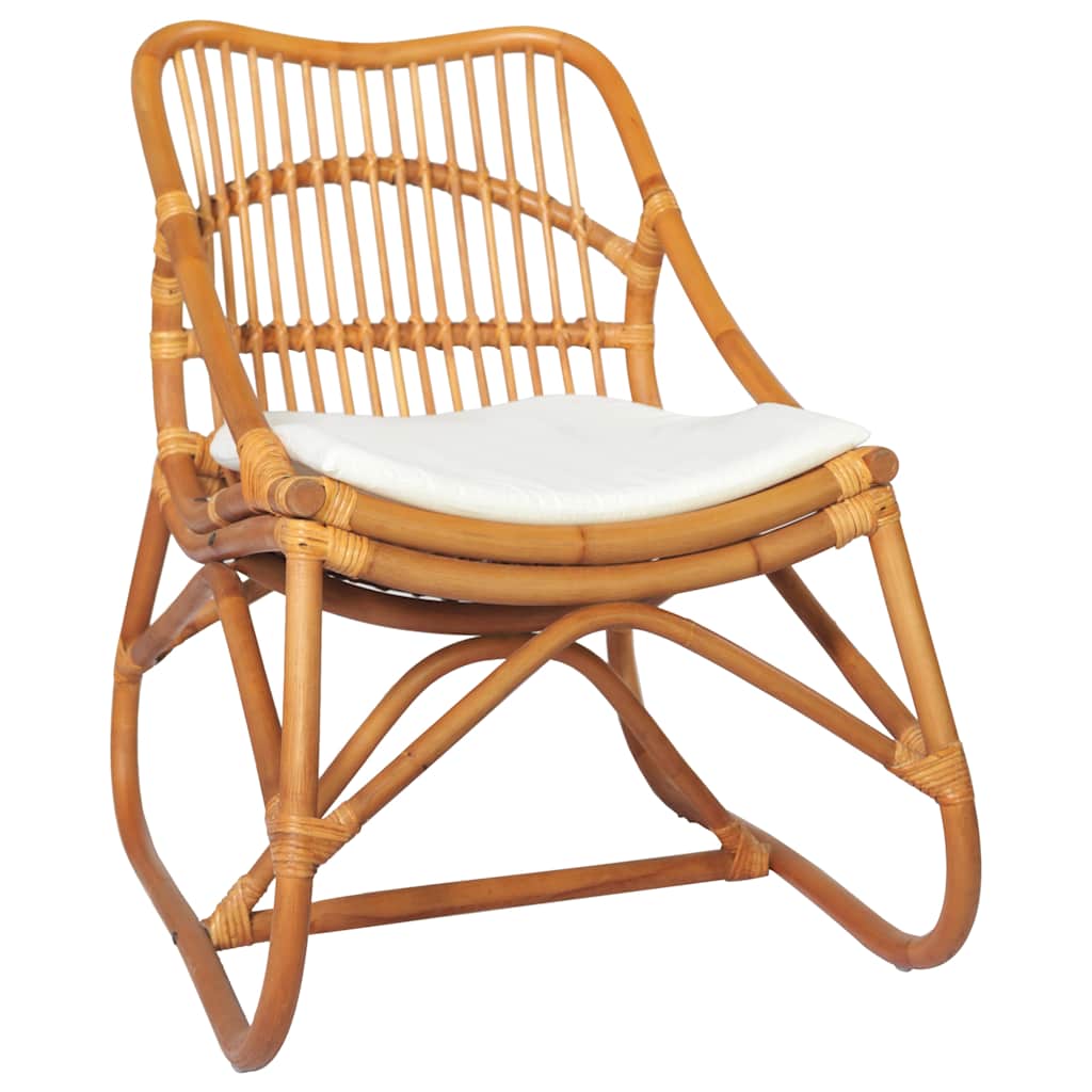 Sedia in Rattan Marrone Chiaro e Lino  cod mxl 19077