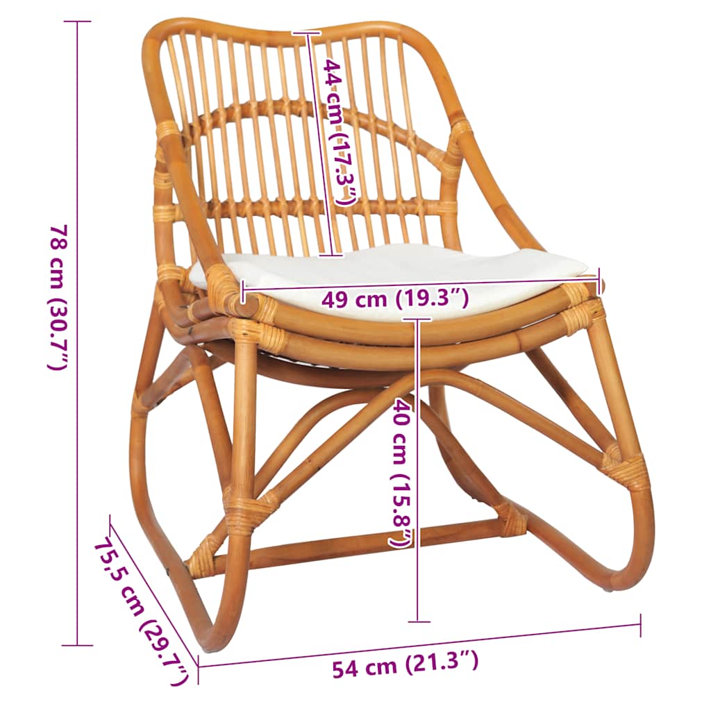 Sedia in Rattan Marrone Chiaro e Lino  cod mxl 19077