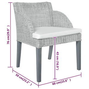 Sedie da Pranzo con Cuscini 2 pz Grigi in Rattan Naturale