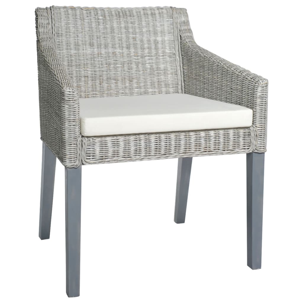 Sedia da Pranzo con Cuscino Grigio in Rattan Naturale cod mxl 25609