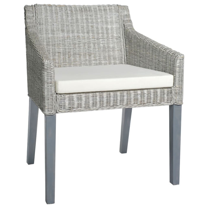 Sedia da Pranzo con Cuscino Grigio in Rattan Naturale cod mxl 25609