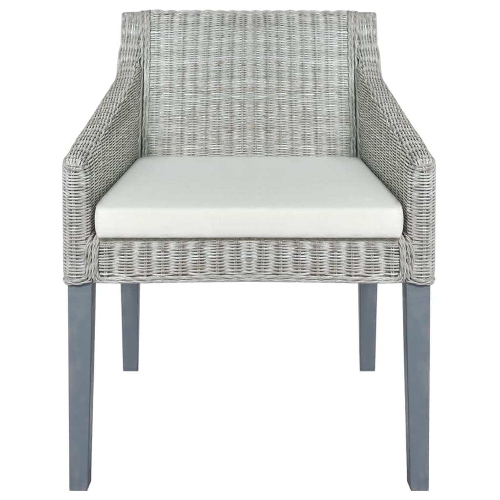 Sedia da Pranzo con Cuscino Grigio in Rattan Naturale 325491