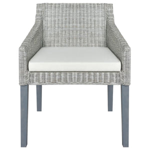 Sedia da Pranzo con Cuscino Grigio in Rattan Naturale 325491