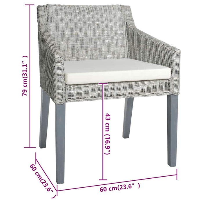 Sedie da Pranzo con Cuscini 2 pz Grigi in Rattan Naturale cod mxl 29330
