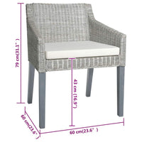 Sedie da Pranzo con Cuscini 2 pz Grigi in Rattan Naturale 325494