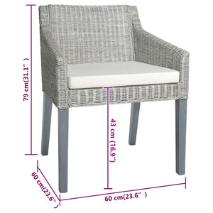 Sedie da Pranzo con Cuscini 2 pz Grigi in Rattan Naturale 325494