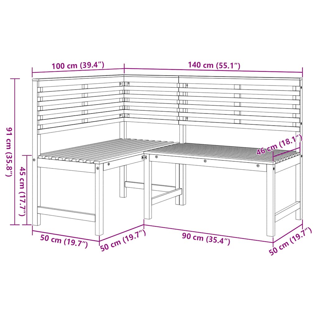 Panca da Giardino ad Angolo 140 cm Legno Massello Acacia cod mxl 50911