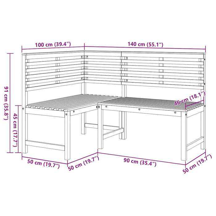 Panca da Giardino ad Angolo 140 cm Legno Massello Acacia 312422