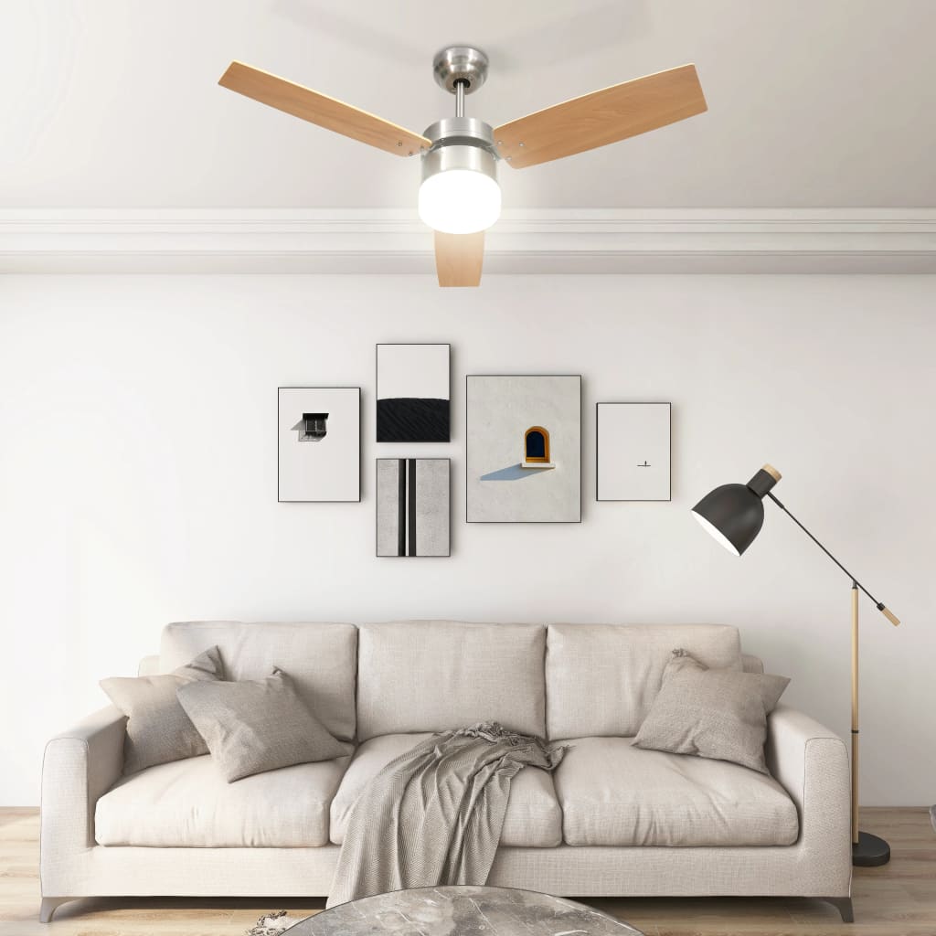 Ventilatore Soffitto Luce e Telecomando 108cm Marrone Chiaro 51490
