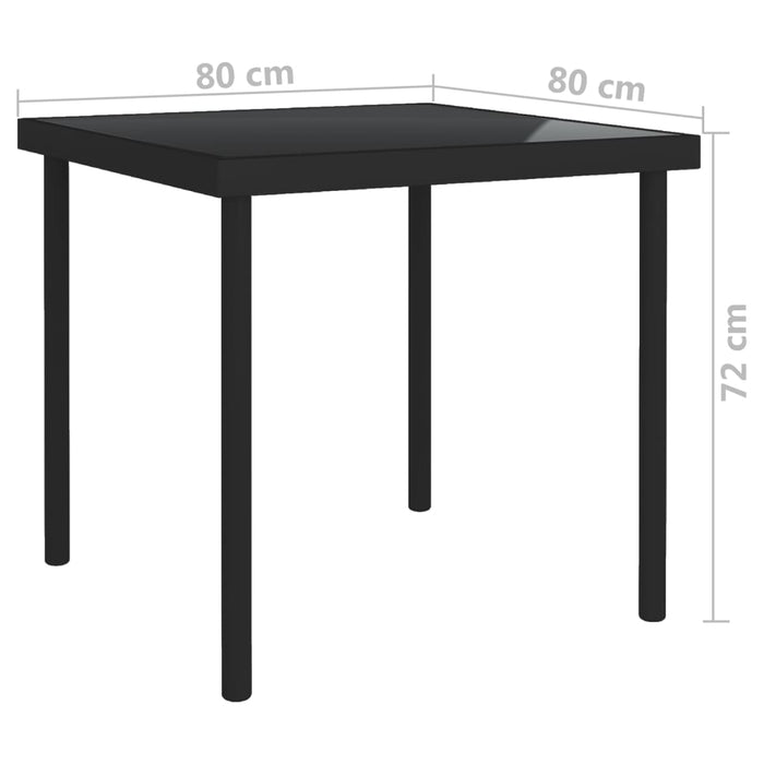 Tavolo da Pranzo per Esterni Nero 80x80x72 cm Vetro e Acciaio 313098