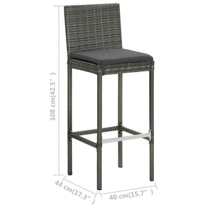 Sgabelli da Bar con Cuscini 4 pz Grigi in Polyrattan 313438