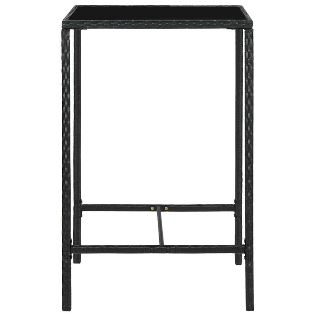 Tavolo da Bar da Giardino Nero 70x70x110 cm Polyrattan e Vetro 313458