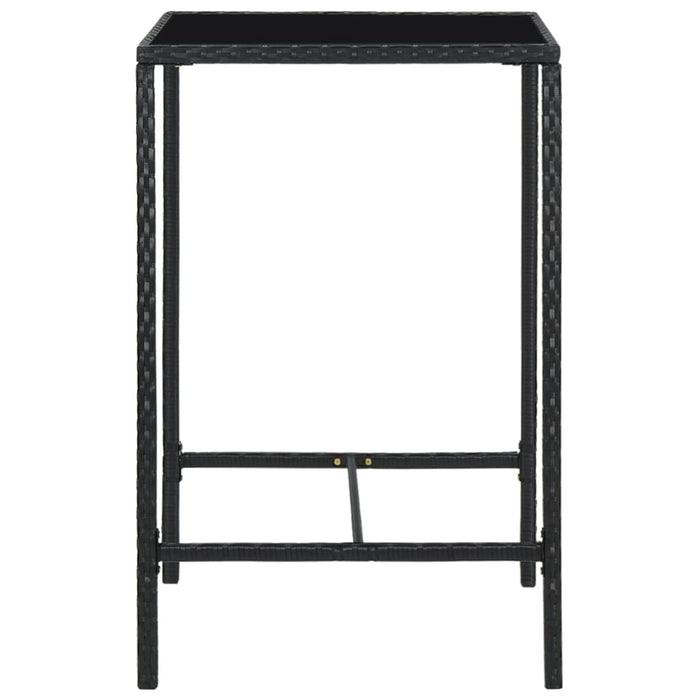 Tavolo da Bar da Giardino Nero 70x70x110 cm Polyrattan e Vetro 313458
