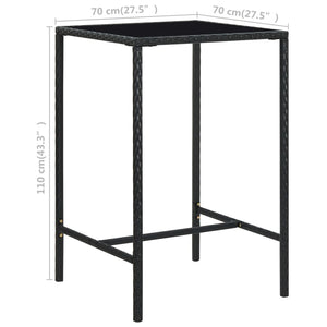 Tavolo da Bar da Giardino Nero 70x70x110 cm Polyrattan e Vetro 313458
