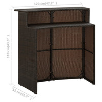 Tavolo da Bar per Esterni Marrone 120x55x110 cm in Polyrattan 313467