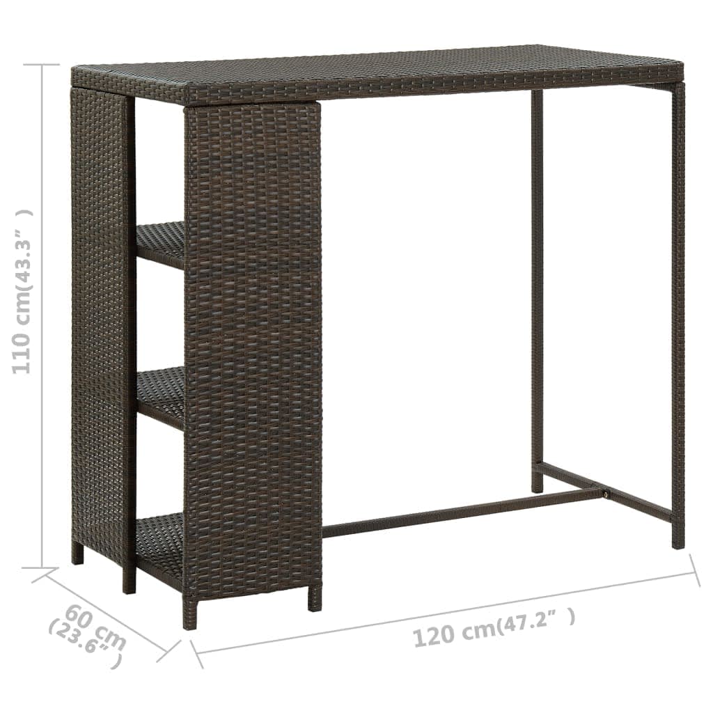 Tavolo da Bar con Ripiani Marrone 120x60x110 cm in Polyrattan 313475