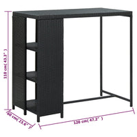 Tavolo da Bar con Ripiani Nero 120x60x110 cm in Polyrattan 313476