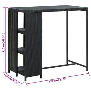 Tavolo da Bar con Ripiani Nero 120x60x110 cm in Polyrattan 313476