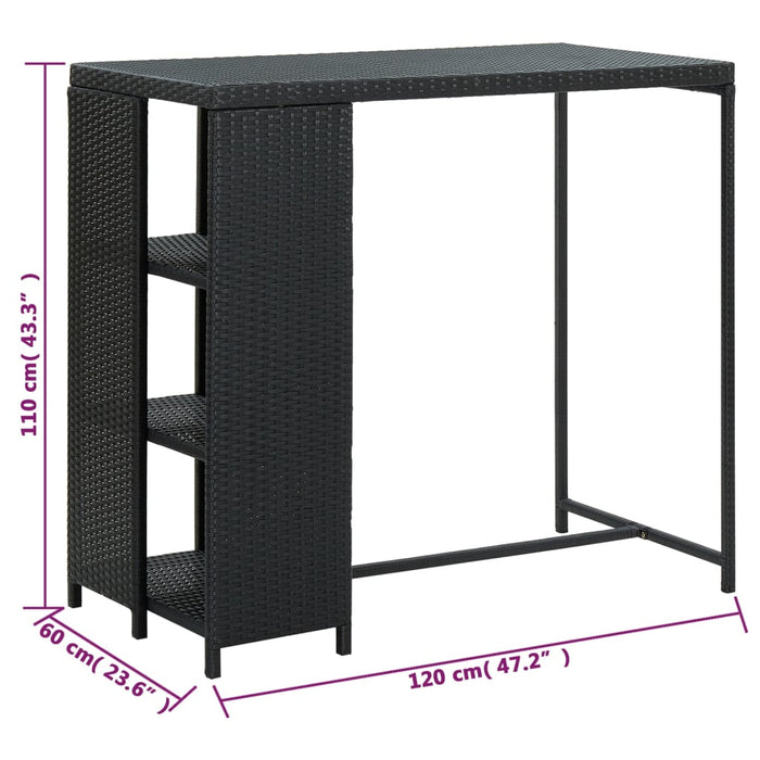 Tavolo da Bar con Ripiani Nero 120x60x110 cm in Polyrattan 313476
