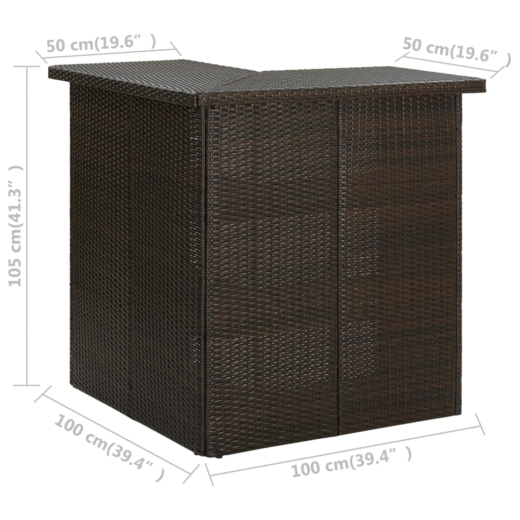 Tavolo da Bar ad Angolo Marrone 100x50x105 cm in Polyrattan cod mxl 17059