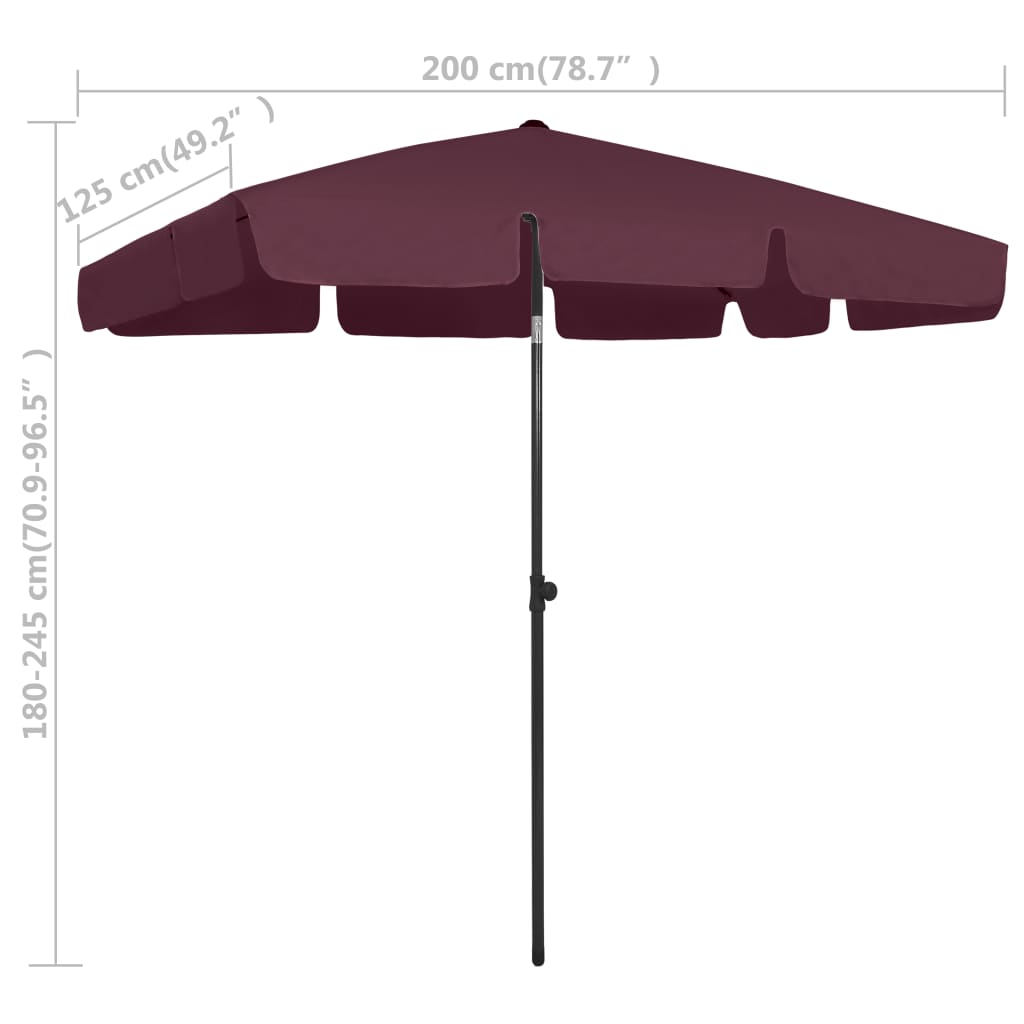 Ombrellone da spiaggia 200 x 125 cm rosso bordeaux 02_0008404