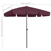 Ombrellone da spiaggia 200 x 125 cm rosso bordeaux 02_0008404