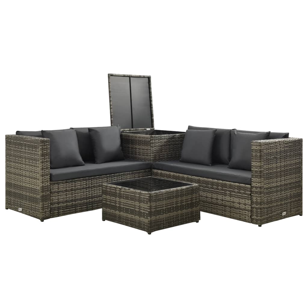 Set Divani da Giardino 4 pz con Cuscini in Polyrattan Grigio 313137