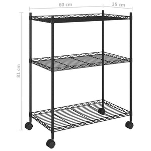 Scaffale a 3 Livelli con Ruote 60x35x81 cm Nero 150 kg 324626