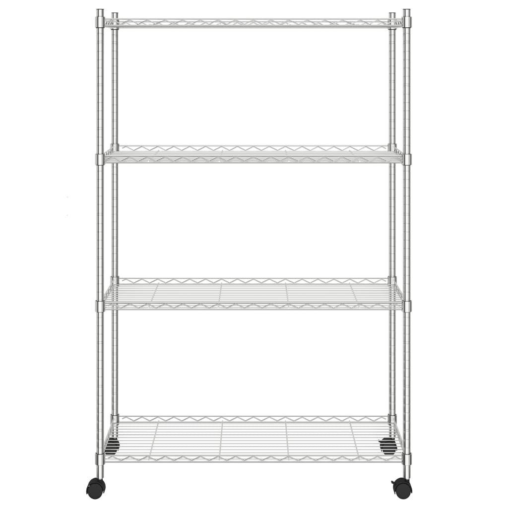 Scaffale a 4 Livelli con Ruote 90x35x142 cm Cromato 200 kg 324627