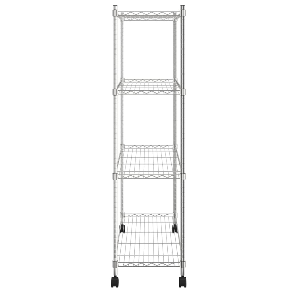 Scaffale a 4 Livelli con Ruote 90x35x142 cm Cromato 200 kg 324627