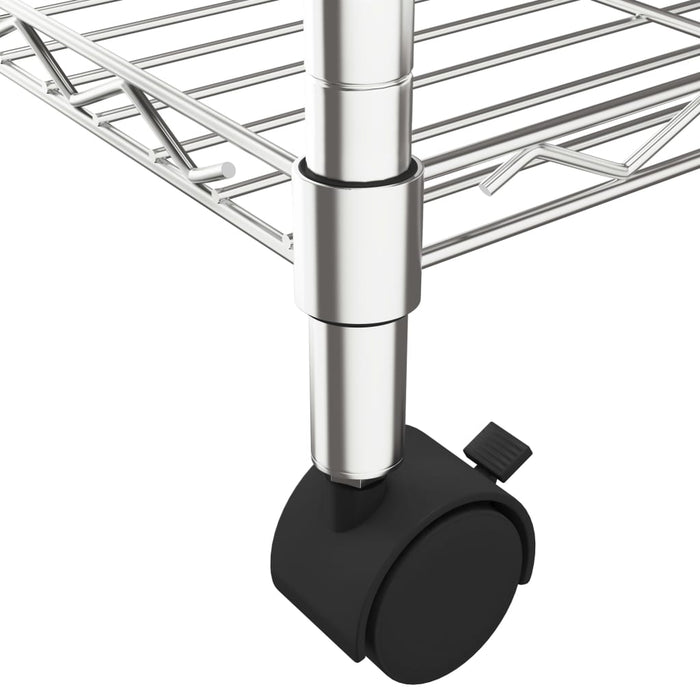 Scaffale a 4 Livelli con Ruote 90x35x142 cm Cromato 200 kg 324627