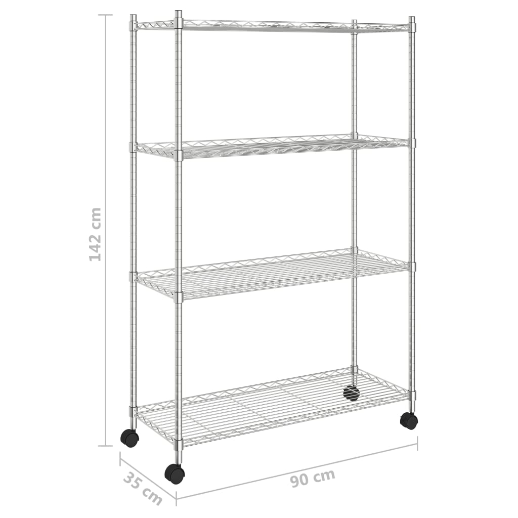 Scaffale a 4 Livelli con Ruote 90x35x142 cm Cromato 200 kg 324627