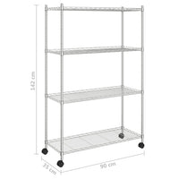 Scaffale a 4 Livelli con Ruote 90x35x142 cm Cromato 200 kg 324627