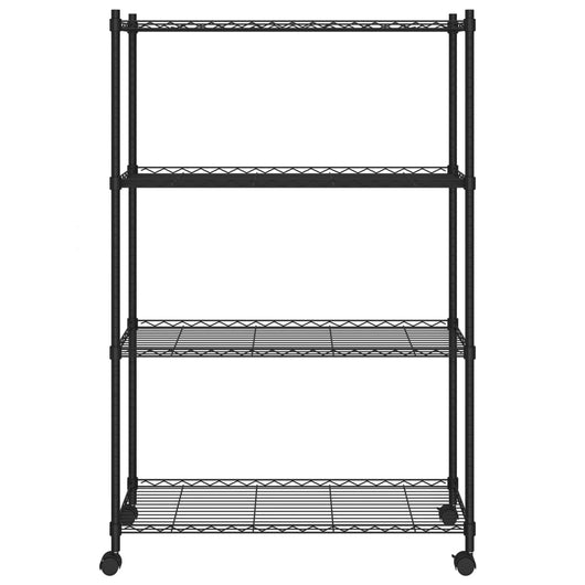 Scaffale portaoggetti per carichi pesanti robusto officina garage attrezzi 4 livelli e ruote 90 x 35 x 137 cm nero 200 kg 02_0000696